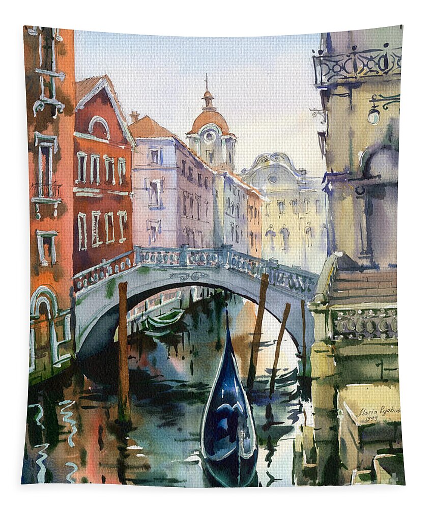 Venetian Canal Tapestry featuring the painting Venetian Canal VI by Maria Rabinky