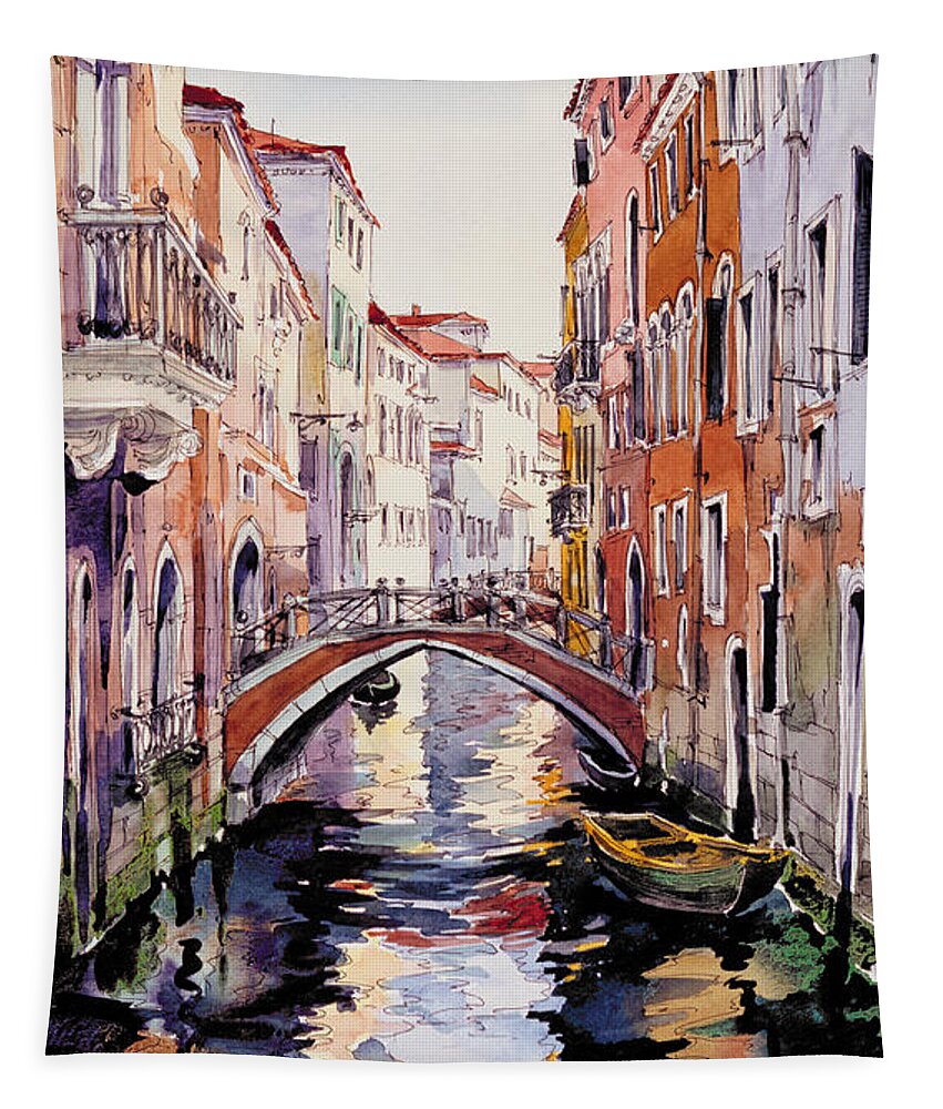 Venetian Sunlight Tapestry featuring the painting Venetian Sunlight by Maria Rabinky