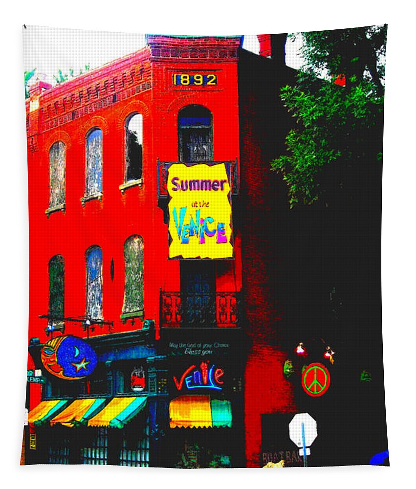  Tapestry featuring the photograph Venice Cafe' Painted and Edited by Kelly Awad