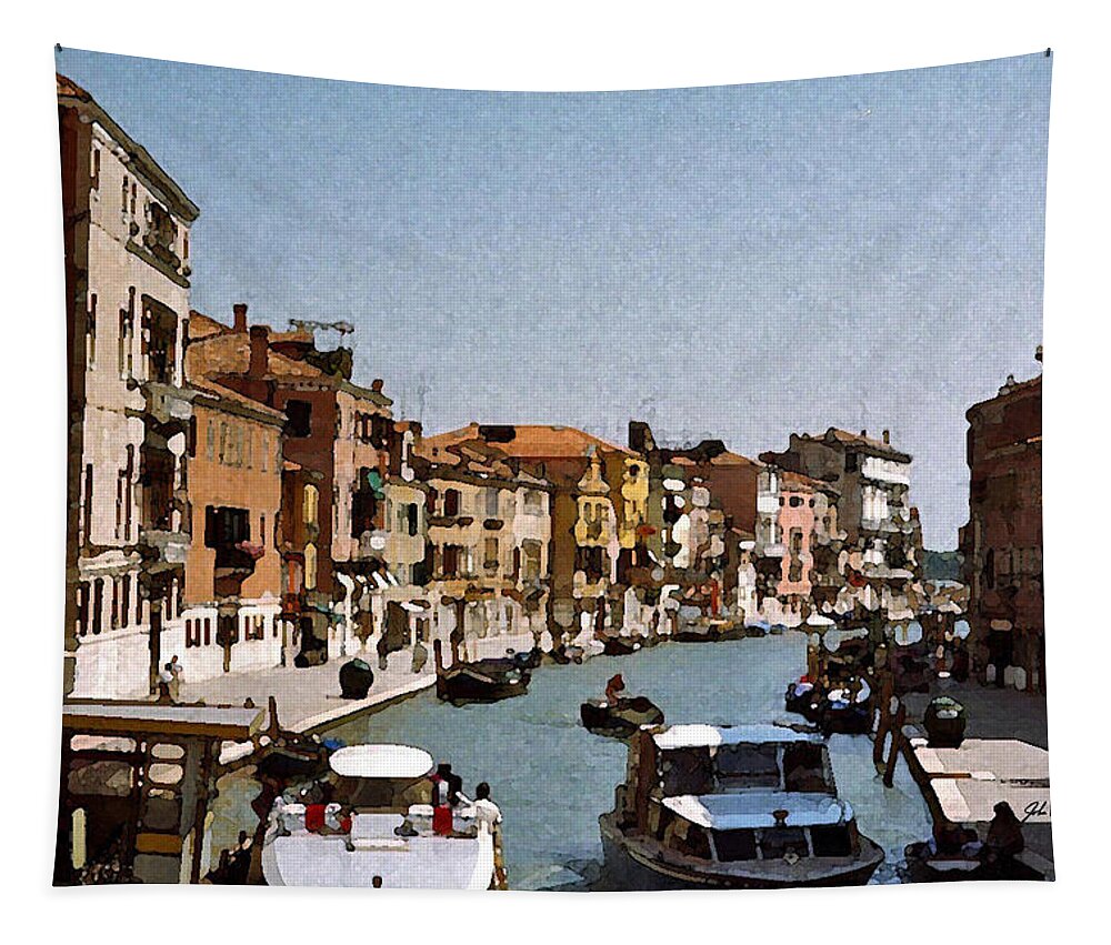 Venice Tapestry featuring the digital art Venice Canal by John Vincent Palozzi