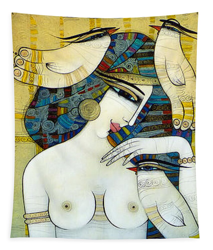 Venus Tapestry featuring the painting Venus With Doves by Albena Vatcheva