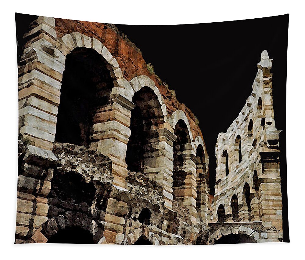 Verona Tapestry featuring the digital art Verona Arena by John Vincent Palozzi
