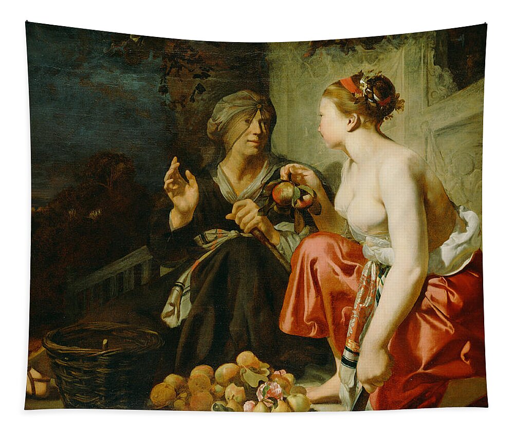 Attributed To Caesar Van Everdingen Tapestry featuring the painting Vertumnus and Pomona by Attributed to Caesar van Everdingen