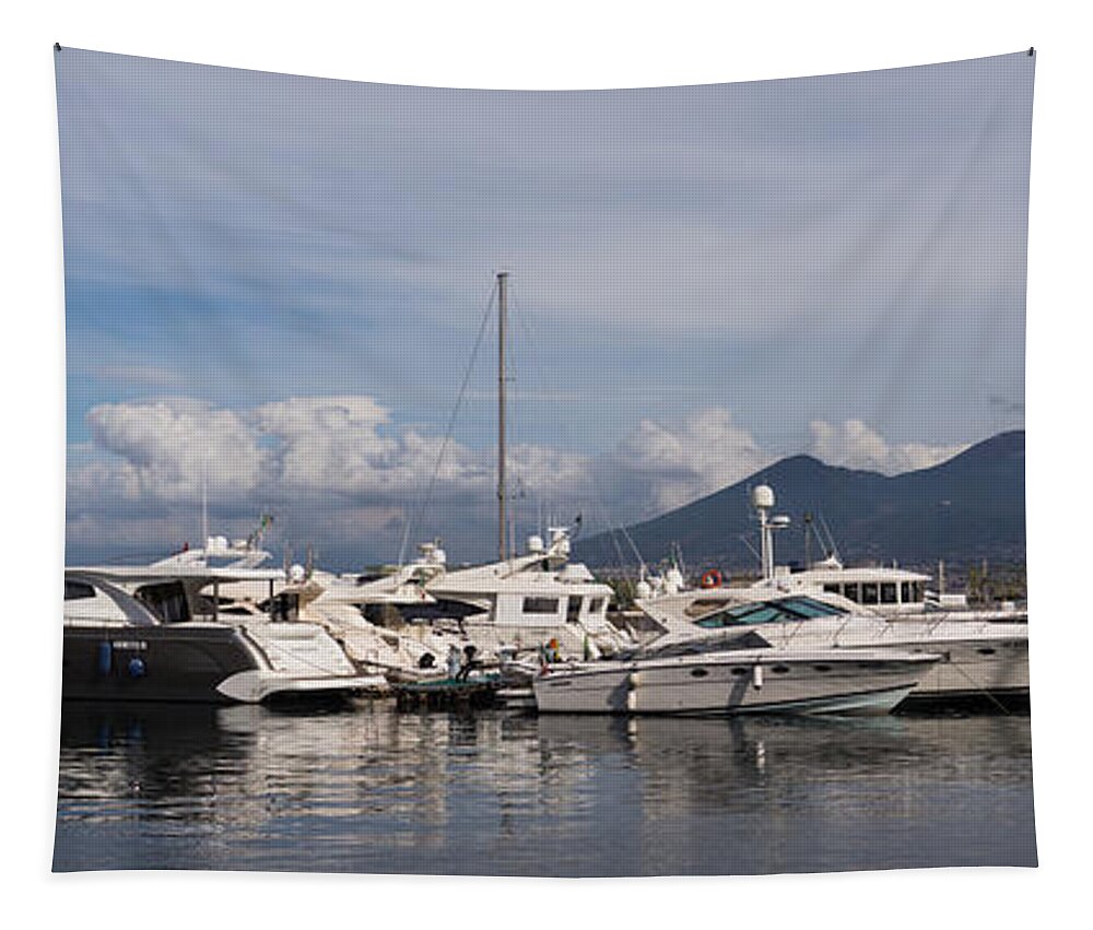 Sail Boat Tapestry featuring the photograph Vesuvius and the Boats by Georgia Mizuleva
