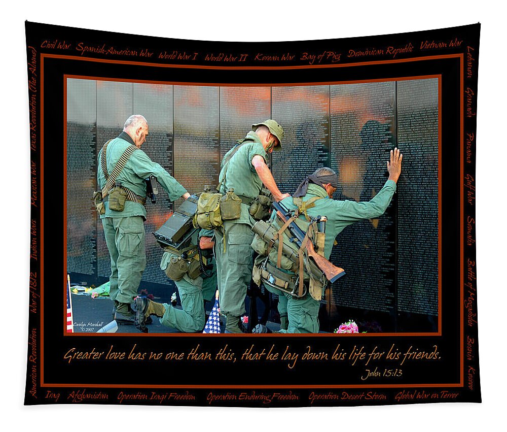 Veterans Tapestry featuring the photograph Veterans at Vietnam Wall by Carolyn Marshall