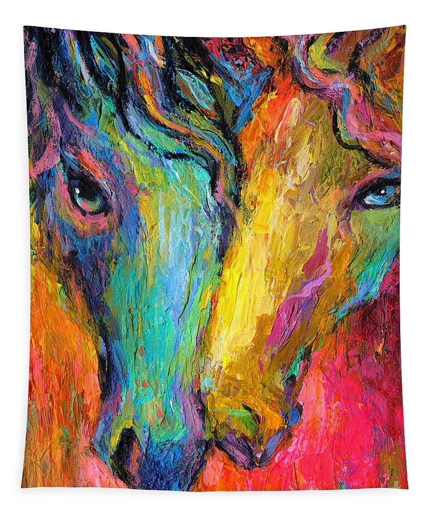 Impressionistic Horse Painting Tapestry featuring the painting Vibrant Impressionistic Horses painting by Svetlana Novikova