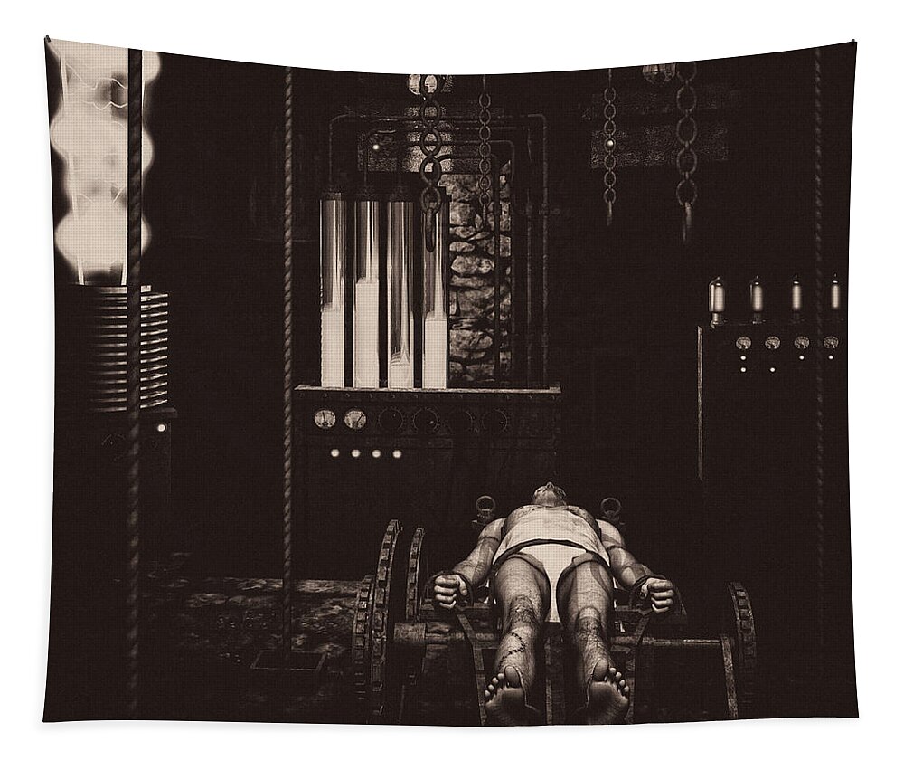 Frankenstein Tapestry featuring the digital art Victor Frankenstein's Lab by Bob Orsillo
