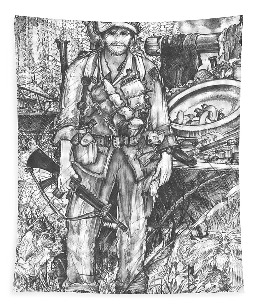 Soldier Tapestry featuring the drawing Vietnam Soldier by Scott and Dixie Wiley