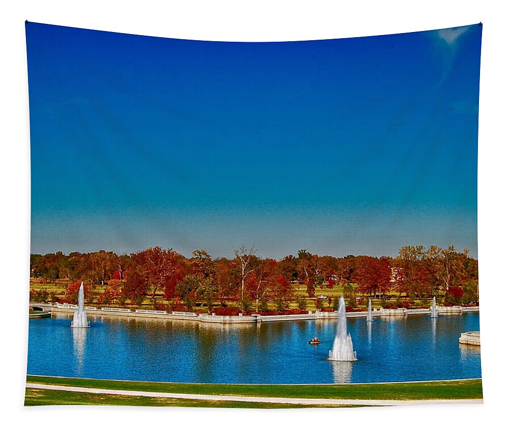 Landscape Photography Tapestry featuring the photograph View from Art Hill Forest Park Missouri by Peggy Franz