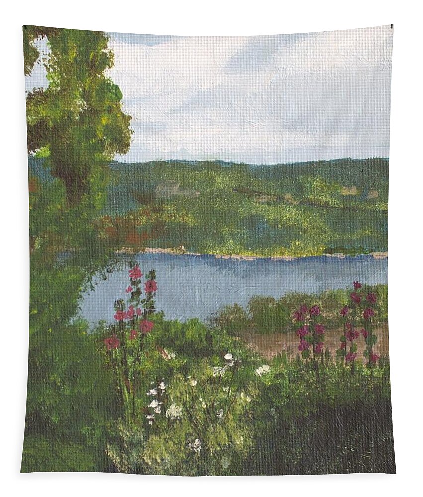 Bully Hill Vinyard Tapestry featuring the painting View From the Garden by Cynthia Morgan