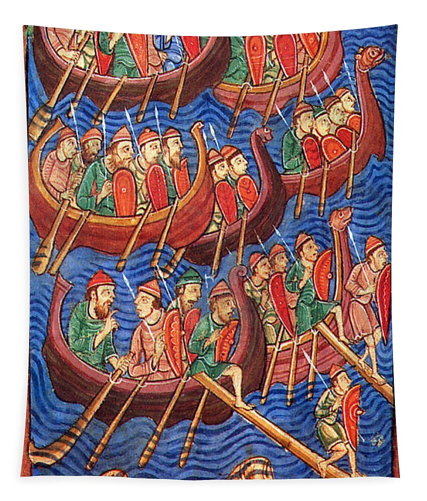 Navigation Tapestry featuring the photograph Vikings Invade England 9th Century by Photo Researchers