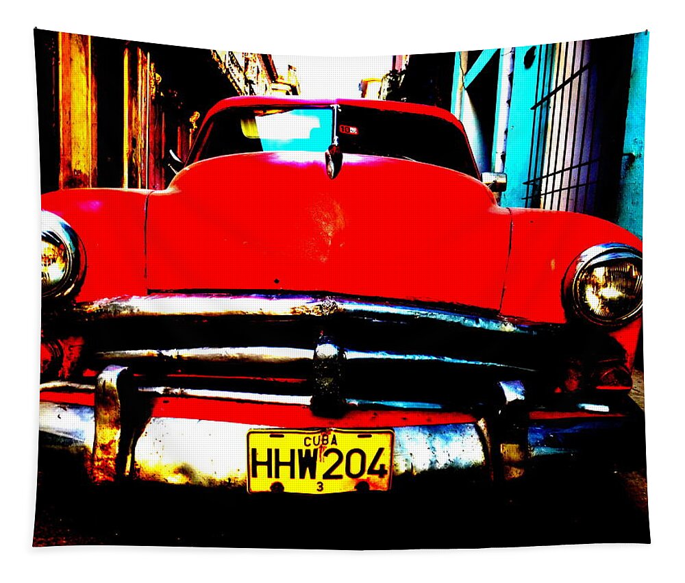 Cuba Tapestry featuring the photograph Vintage American Car in Havana Cuba by Funkpix Photo Hunter