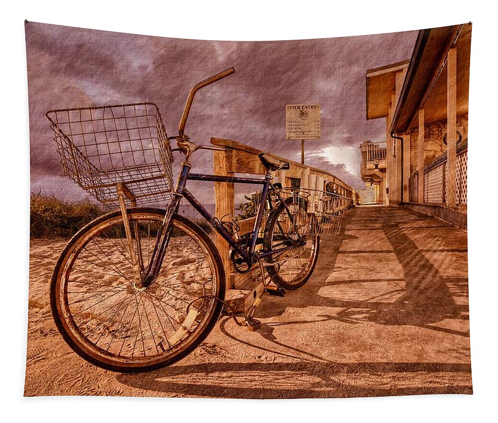Clouds Tapestry featuring the photograph Vintage Beach Bike by Debra and Dave Vanderlaan