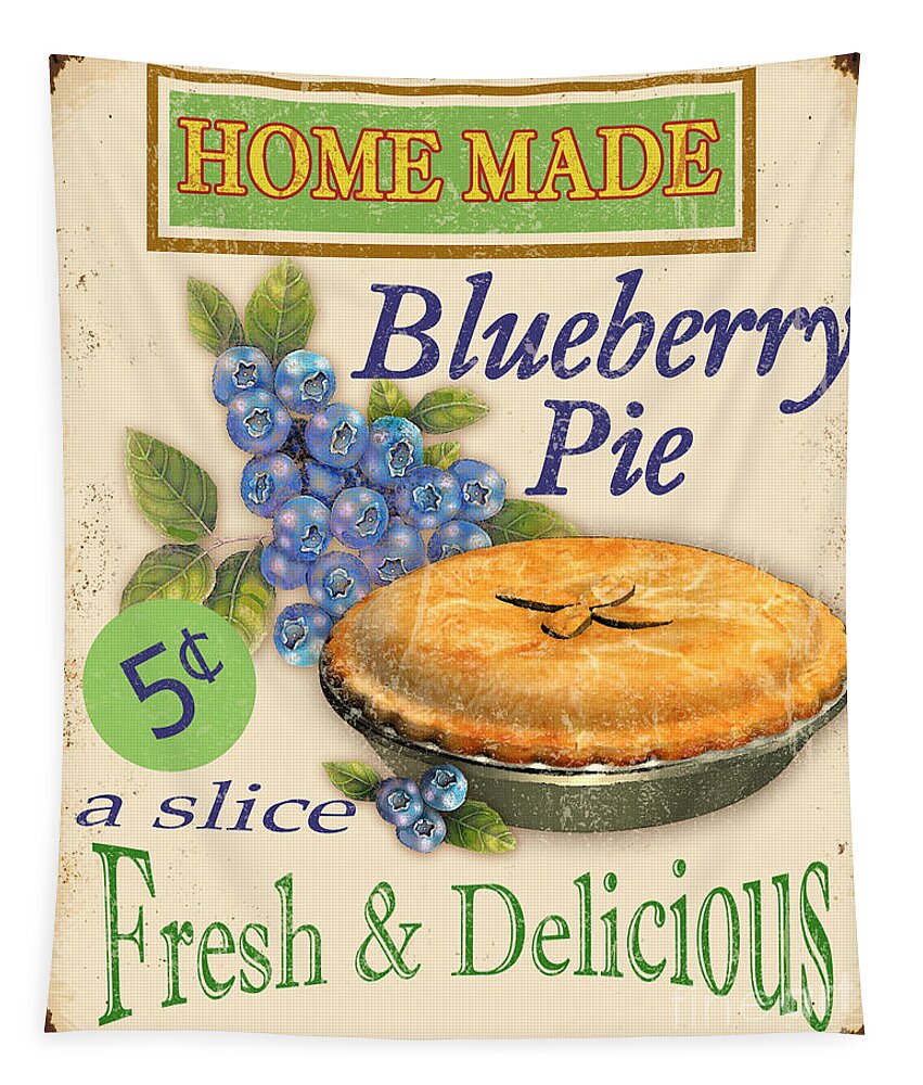 Jean Plout Tapestry featuring the digital art Vintage Blueberry Pie Sign by Jean Plout
