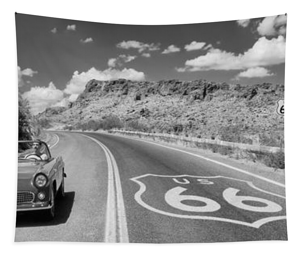 Photography Tapestry featuring the photograph Vintage Car Moving On The Road, Route by Panoramic Images