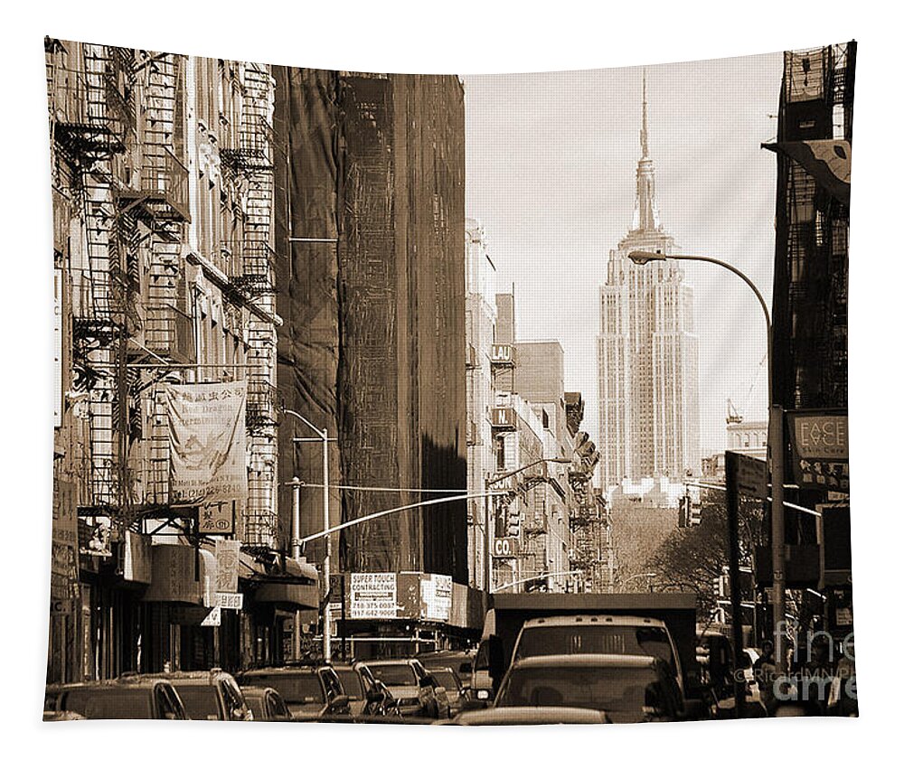 Chinatown Tapestry featuring the photograph Vintage Chinatown and Empire State by RicardMN Photography