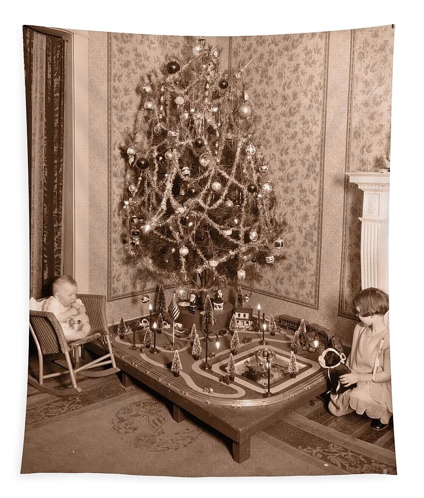 Vintage Tapestry featuring the photograph Vintage Christmas Tree Card by Edward Fielding