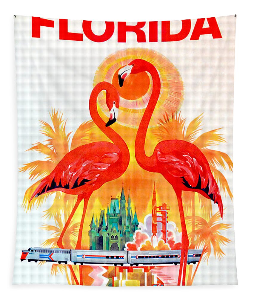 Vintage Florida Travel Poster Tapestry featuring the photograph Vintage Florida Amtrak Travel Poster by Jon Neidert