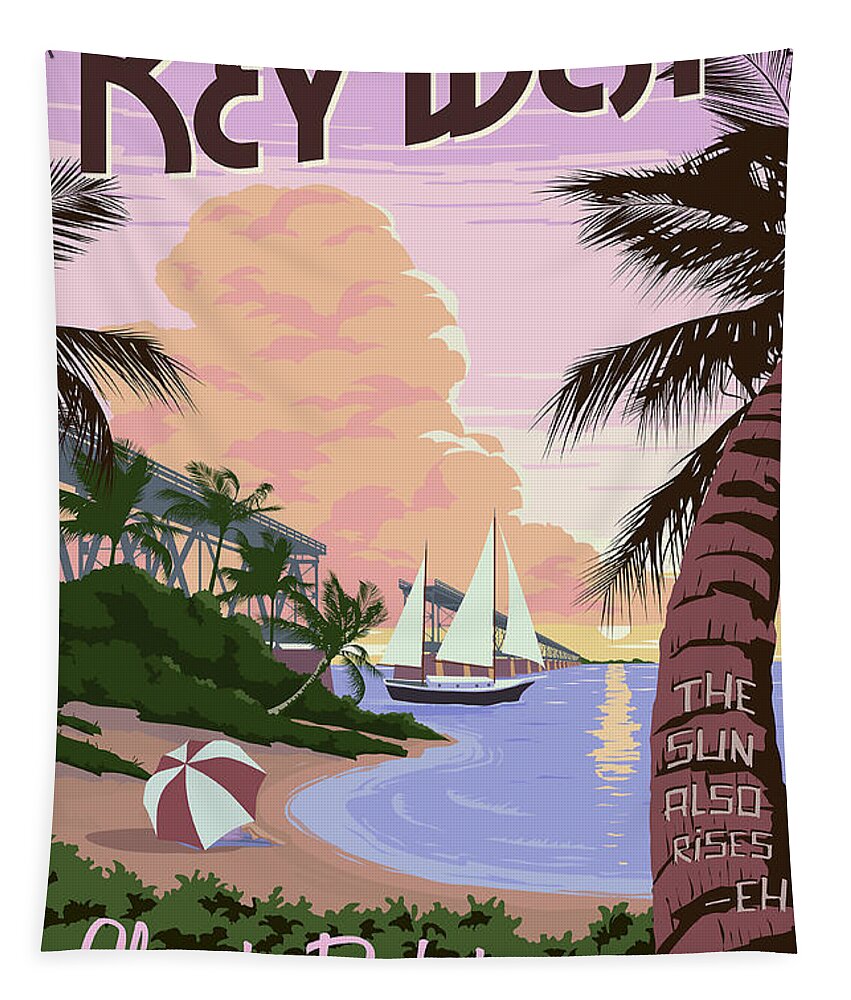 Travel Poster Tapestry featuring the drawing Vintage Key West Travel Poster by Jon Neidert
