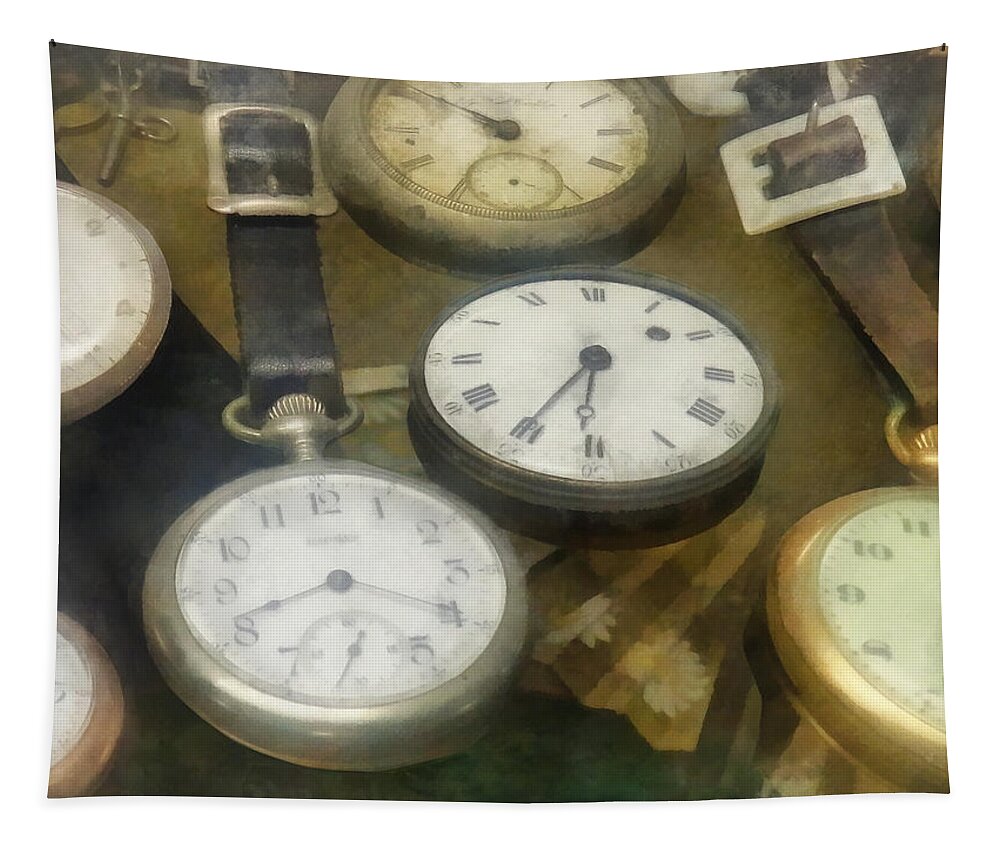 Watch Tapestry featuring the photograph Vintage Pocket Watches by Susan Savad