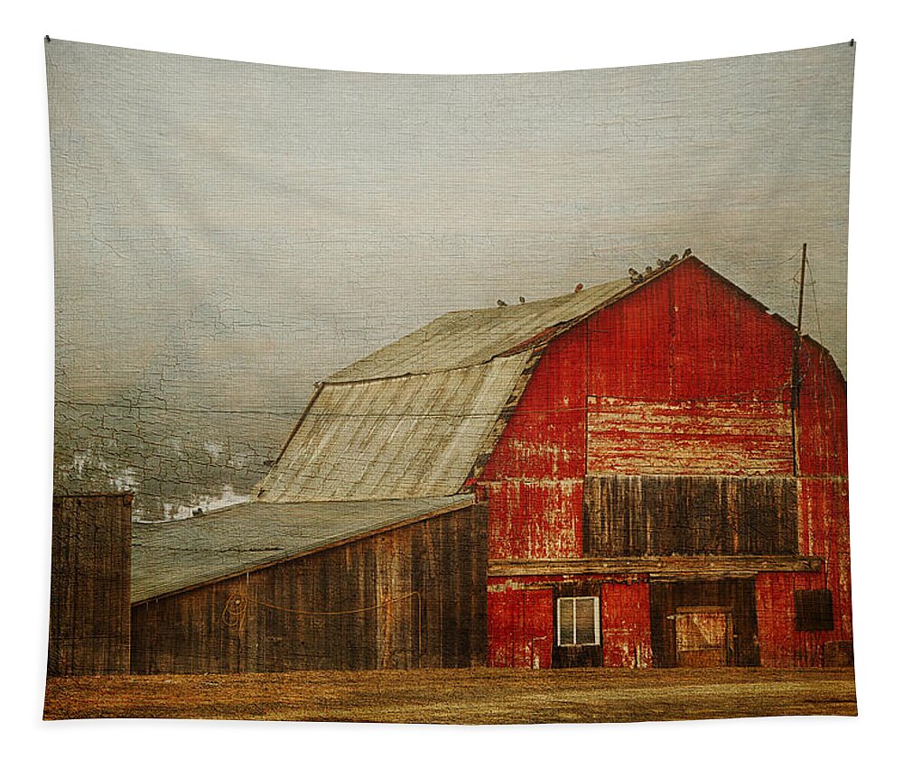 Barn Tapestry featuring the photograph Vintage Red Barn by Theresa Tahara