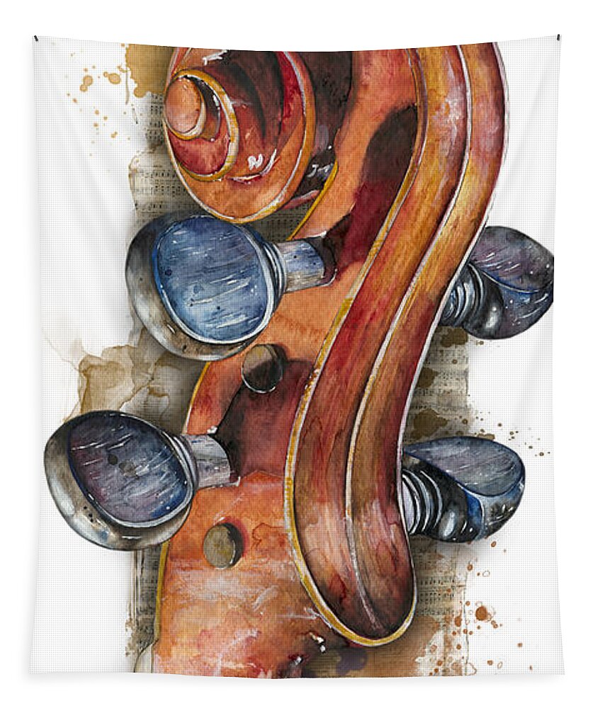 Aquarell Tapestry featuring the painting Violin 02 Elena Yakubovich by Elena Daniel Yakubovich