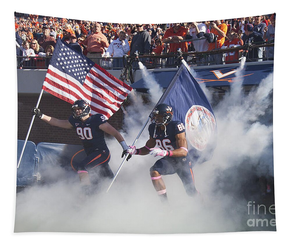 Football Player Tapestry featuring the photograph Virginia Cavaliers Football Team Entrance by Jason O Watson