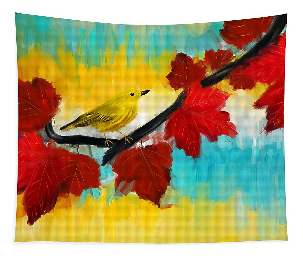 Yellow Tapestry featuring the painting Vividness by Lourry Legarde