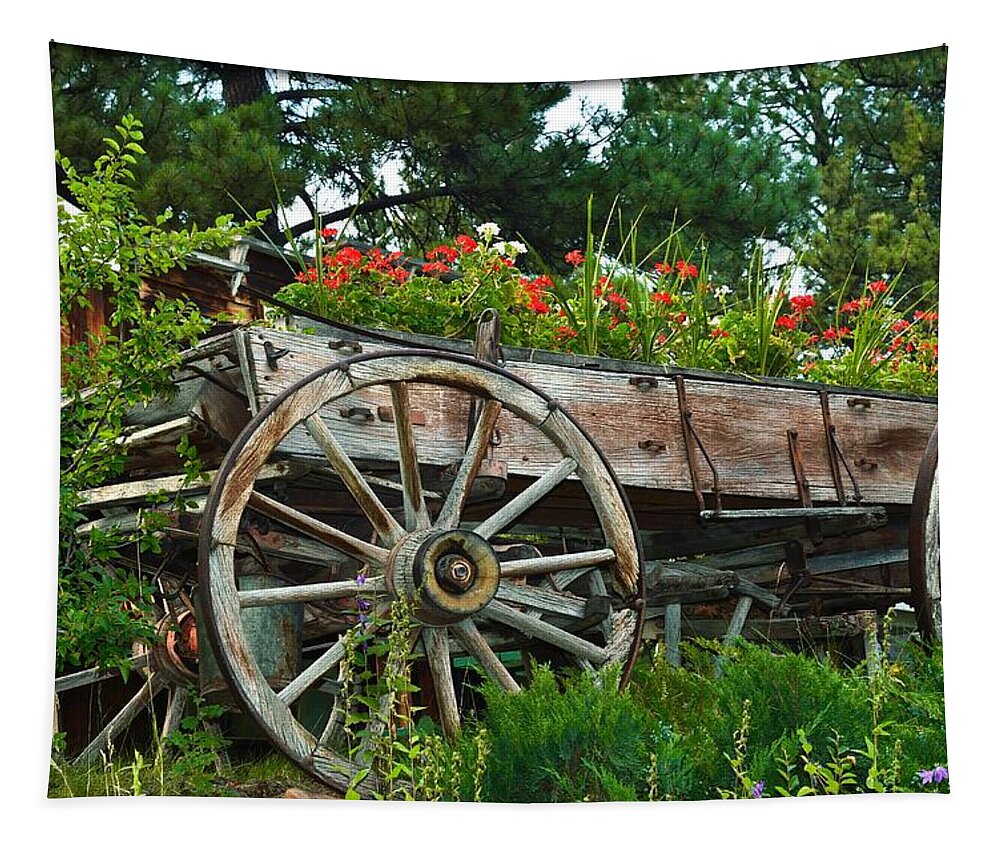  Antique Wagon Tapestry featuring the photograph Wagon Garden by Kae Cheatham