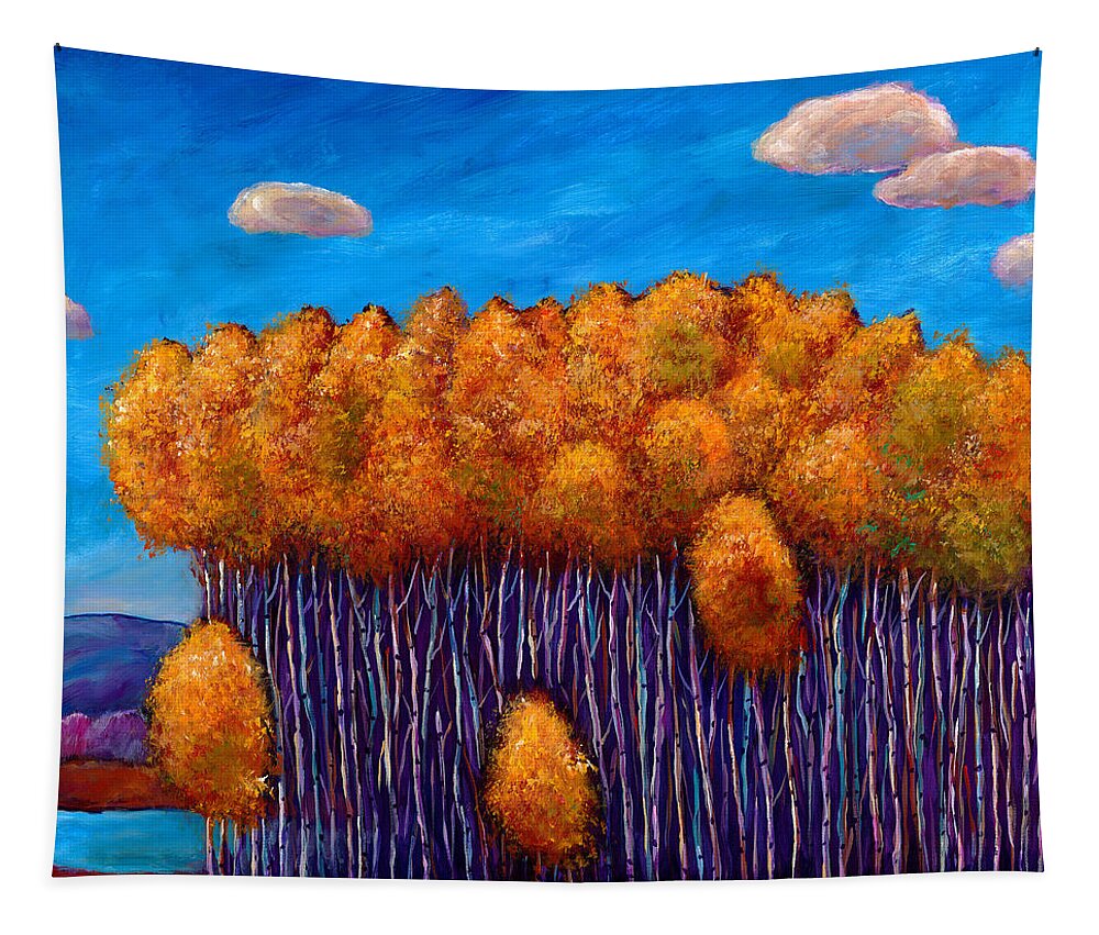 Autumn Aspen Tapestry featuring the painting Wait and See by Johnathan Harris