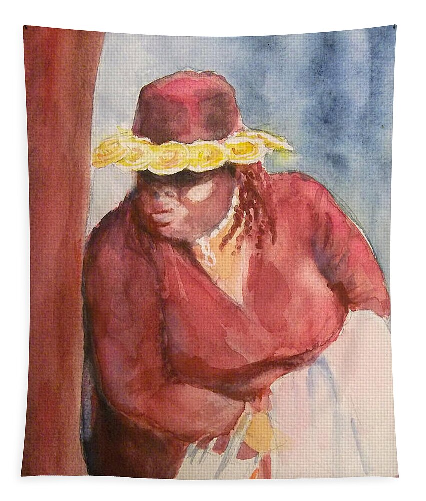 African American Tapestry featuring the painting Waiting 1 by Yoshiko Mishina