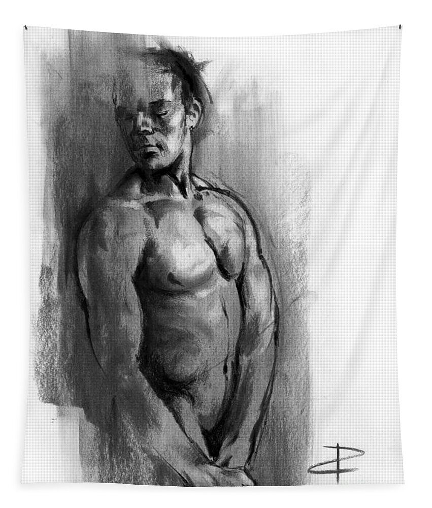Figurative Tapestry featuring the drawing Waiting sketch by Paul Davenport