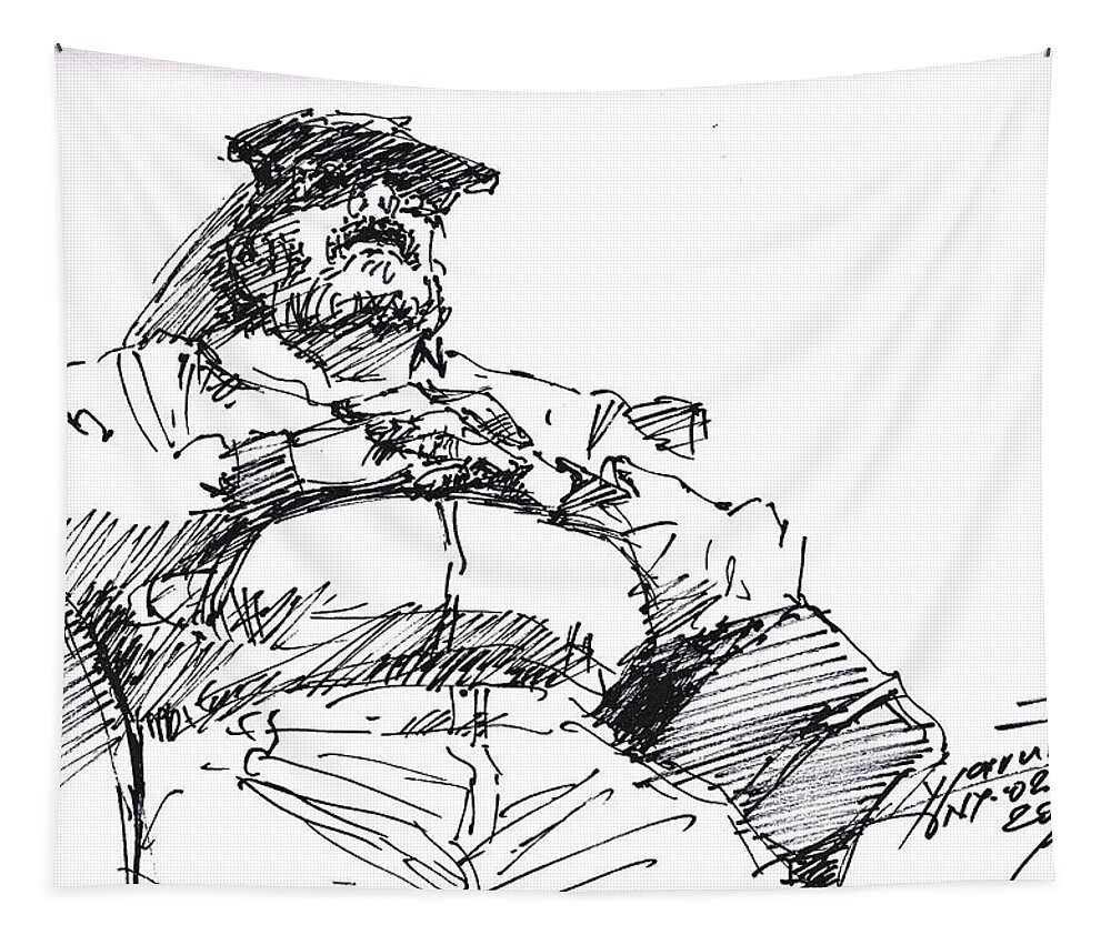 Waiting Room Tapestry featuring the painting Waiting Room Nap Sketch by Ylli Haruni