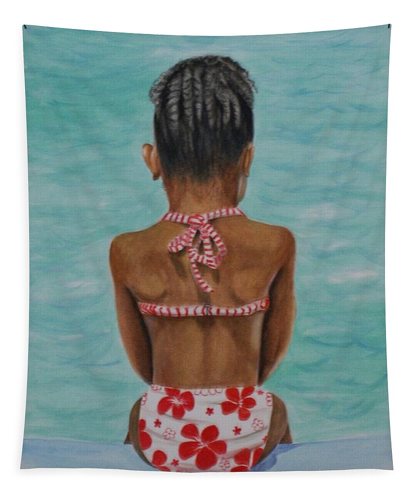 Children Tapestry featuring the painting Waiting to Swim by Jill Ciccone Pike