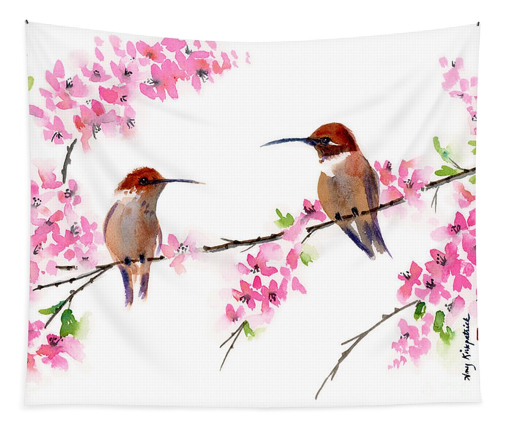 Hummingbird Tapestry featuring the painting Entre Nous by Amy Kirkpatrick