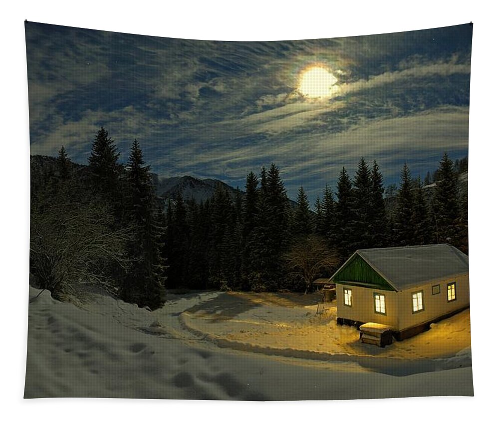 Snow Tapestry featuring the photograph Warm Light on A Cold Night by Movie Poster Prints