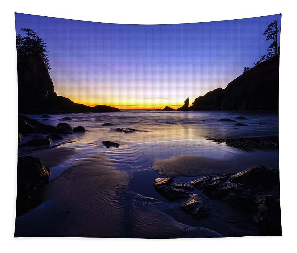Washington Coast Tapestry featuring the photograph Washington Coast Warm Dusk Reflections by Mike Reid