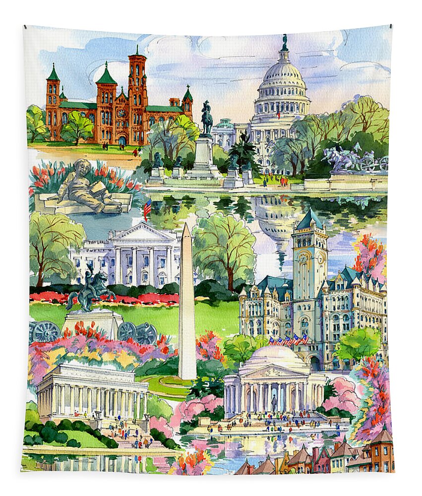 Washington Tapestry featuring the painting Washington DC painting by Maria Rabinky