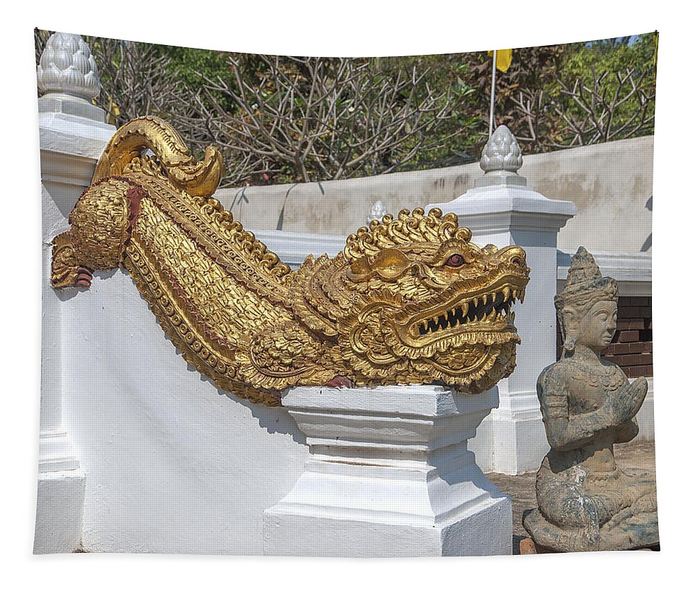Scenic Tapestry featuring the photograph Wat Chedi Liem Phra Ubosot Gate Makara DTHCM0836 by Gerry Gantt