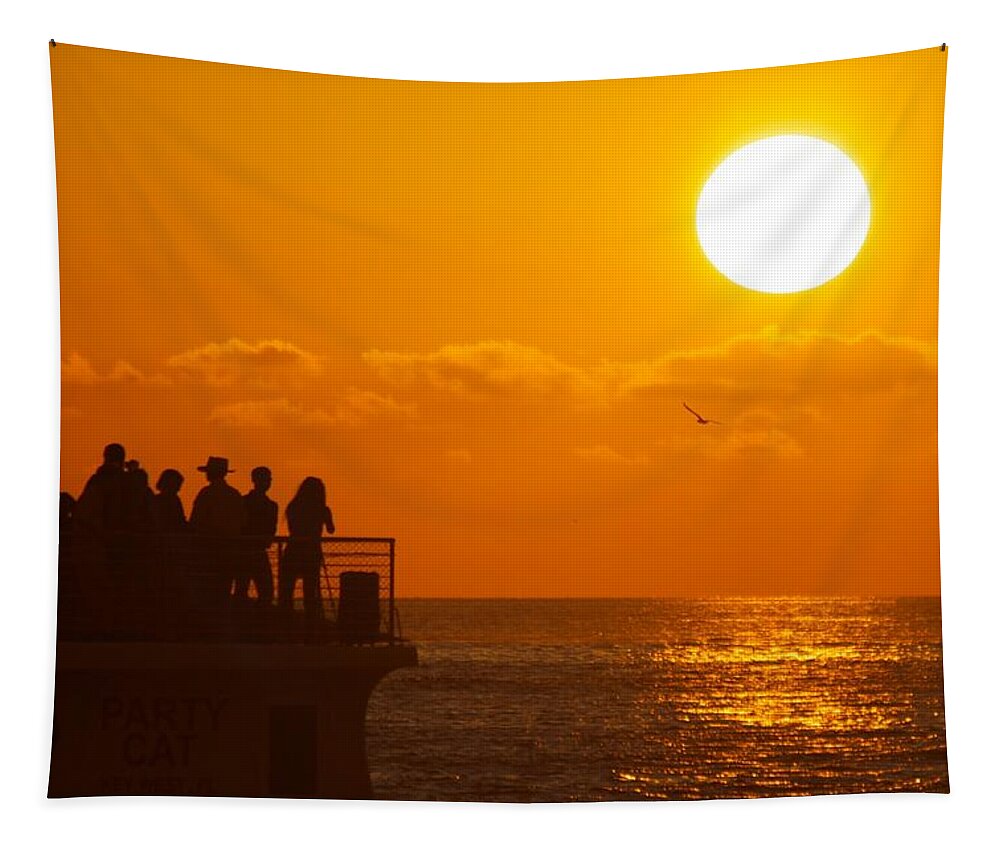 Mallory Square Tapestry featuring the photograph Watching the Sunset by Allan Morrison