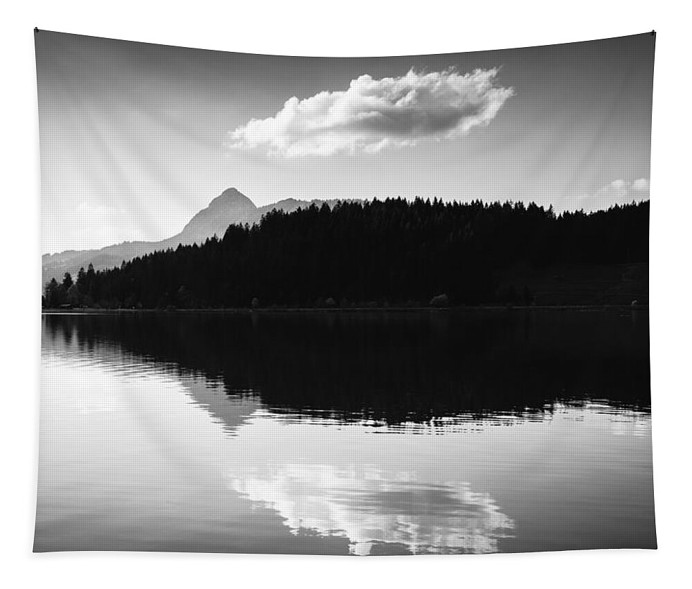 Water Tapestry featuring the photograph Water reflection black and white by Matthias Hauser