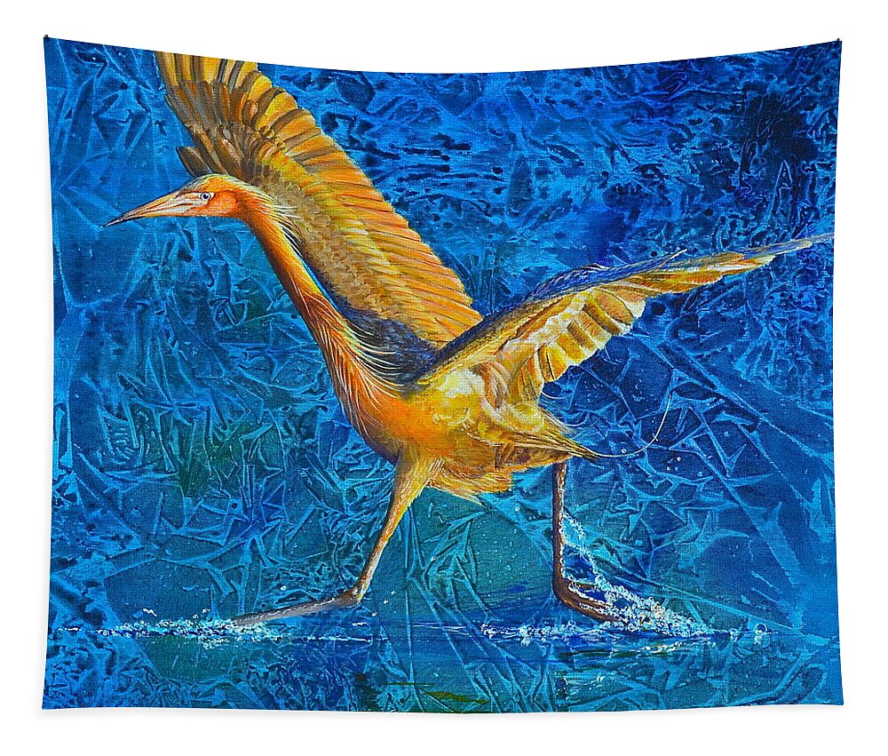 Reddish Egret Tapestry featuring the painting Water Run by AnnaJo Vahle