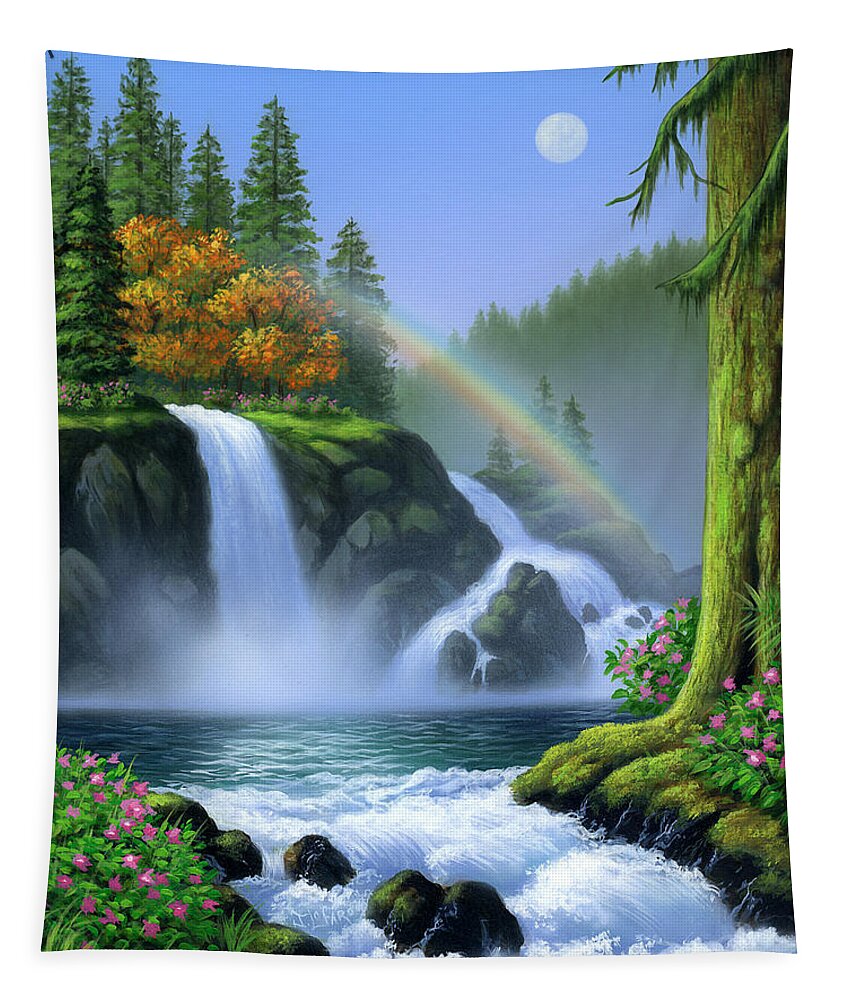 Waterfall Tapestry featuring the painting Waterfall by Jerry LoFaro