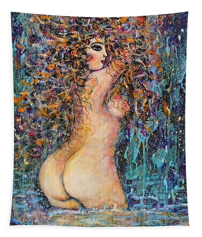 Nude Tapestry featuring the painting Waterfall Nude by Natalie Holland
