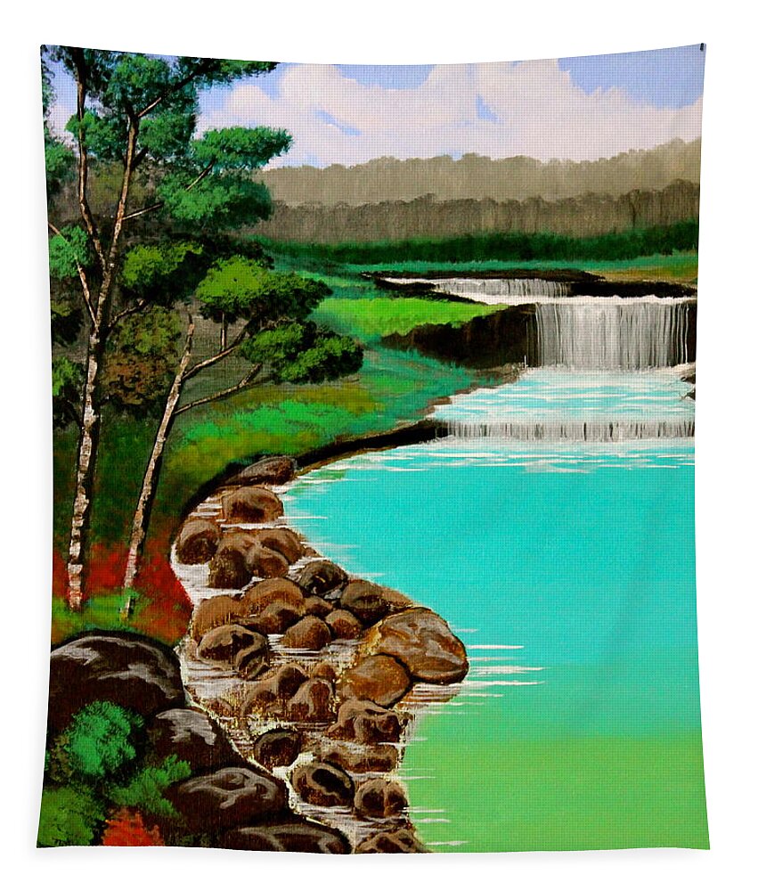 Waterfalls Tapestry featuring the painting Waterfalls by Cyril Maza