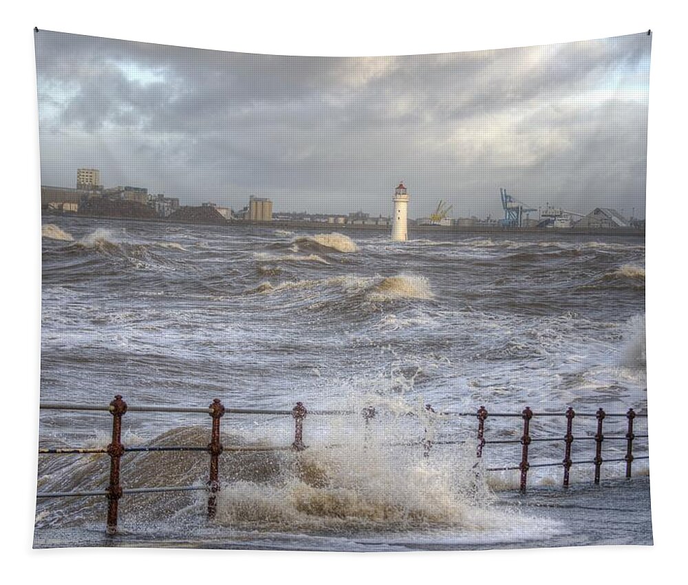 Lighthouse Tapestry featuring the photograph Waves On The Slipway by Spikey Mouse Photography
