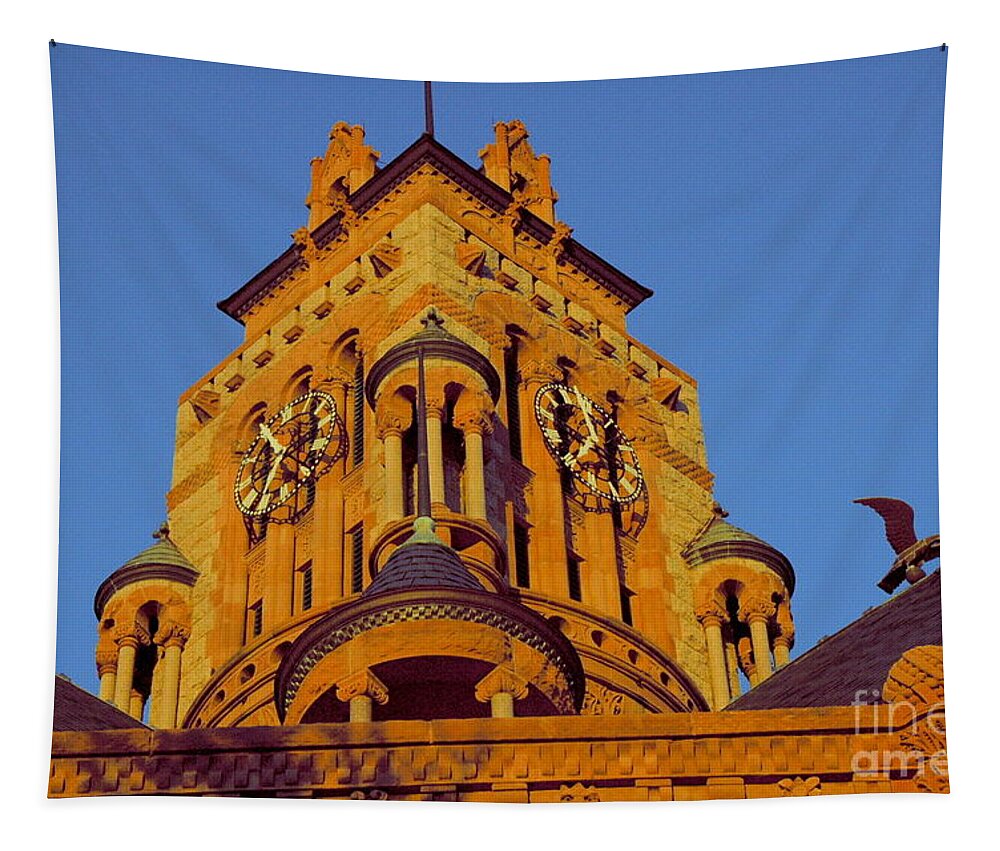 Clocks Tapestry featuring the photograph Waxahachie Clock Tower by Pamela Smale Williams