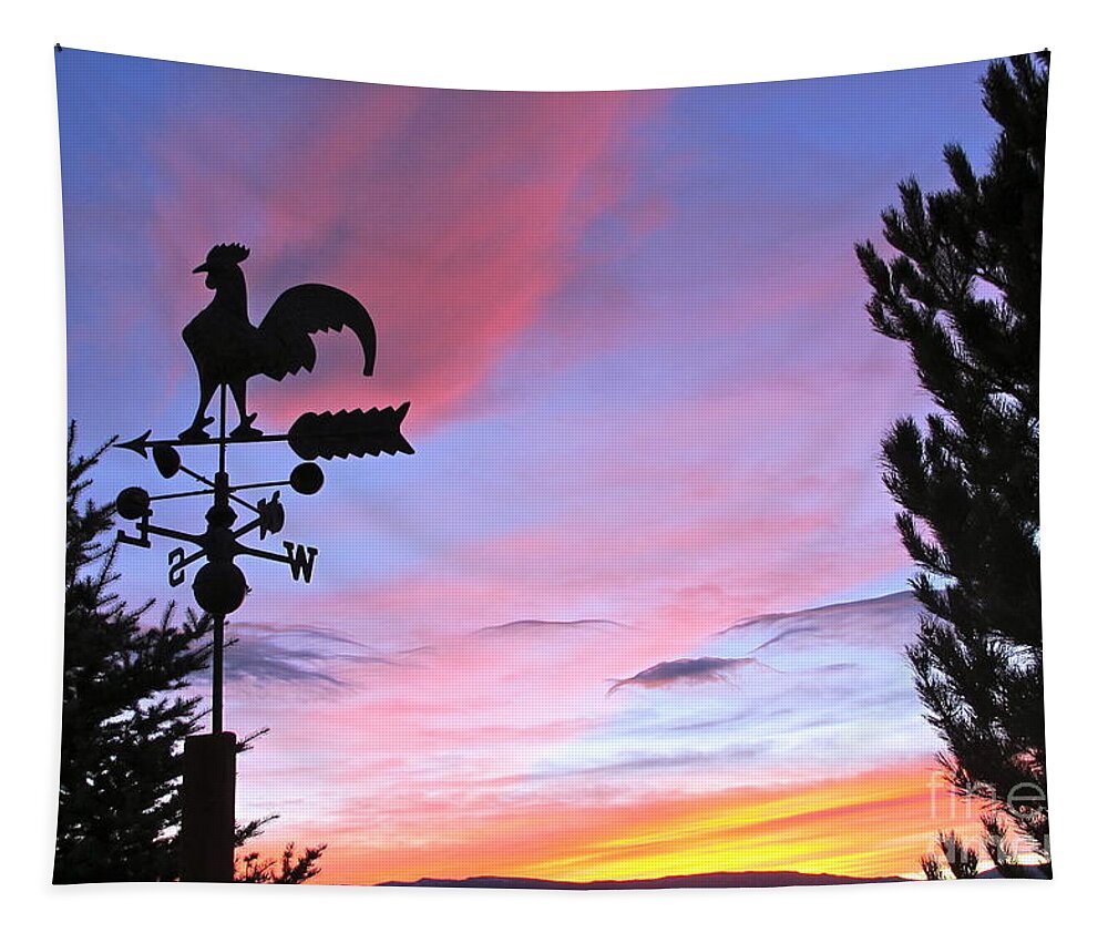 Rooster Tapestry featuring the photograph Weather Vane Sunset by Phyllis Kaltenbach