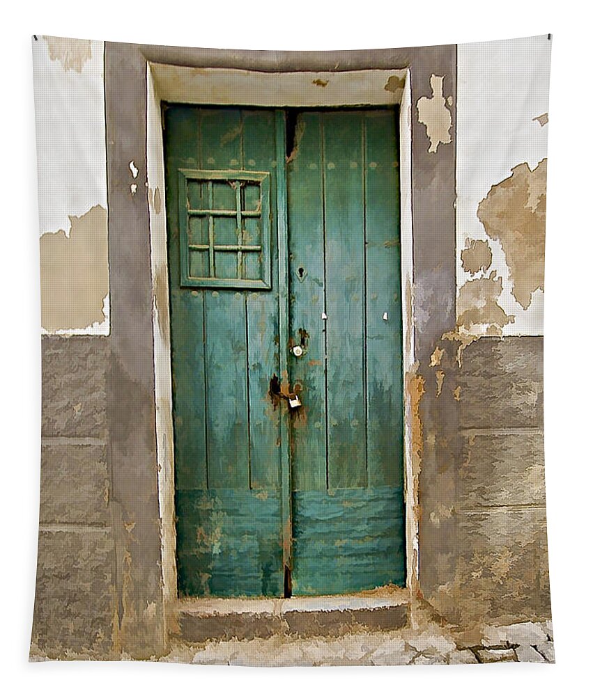 Canvas Tapestry featuring the photograph Weathered Green Door of Serpa by David Letts