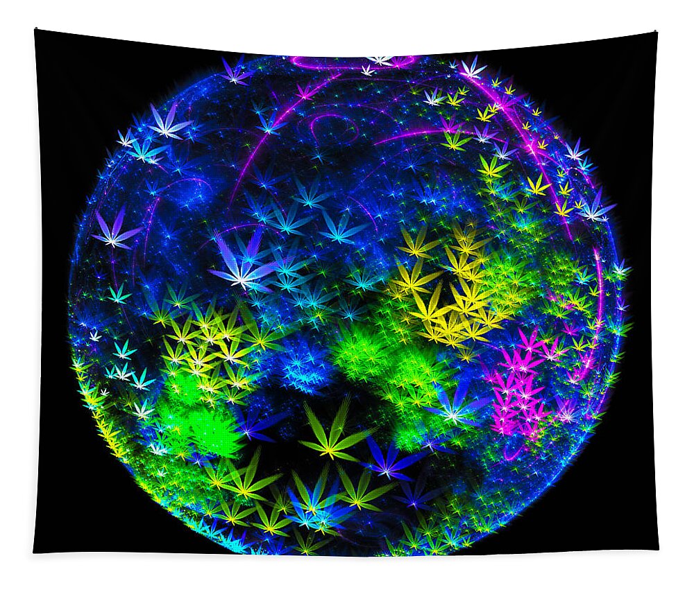 Planet Tapestry featuring the digital art Weed planet full of cannabis plants by Matthias Hauser